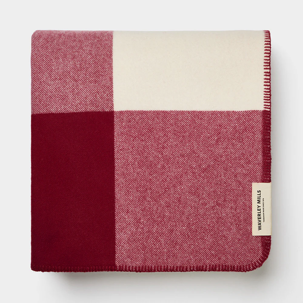 Smith's Lane Blanket in Burgundy Check | King/Queen - Image 5